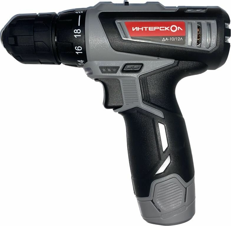 фото Аккумуляторная дрель-шуруповерт ИНТЕРСКОЛ ДА-10/12Л Li-ion (2х1,5Ач, ЗУ) в коробке