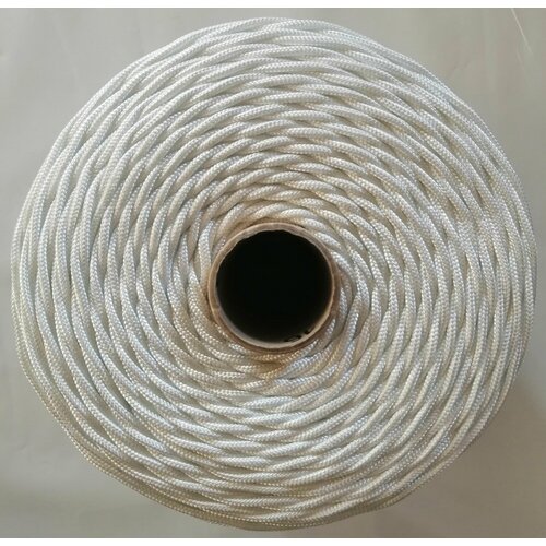 Шнур полиамидный капроновый высокопрочный плетёный ПА 5мм 16-ти прядный с ПА сердечником раз нагр 400 кгс Белый 20 метров 16 598₽