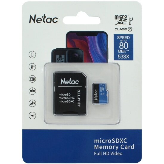 Карта памяти Netac P500 MicroSDHC 16Gb Class 10 UHS-I 80MB/s + ADP (NT02P500STN-016G-R) — фото 1