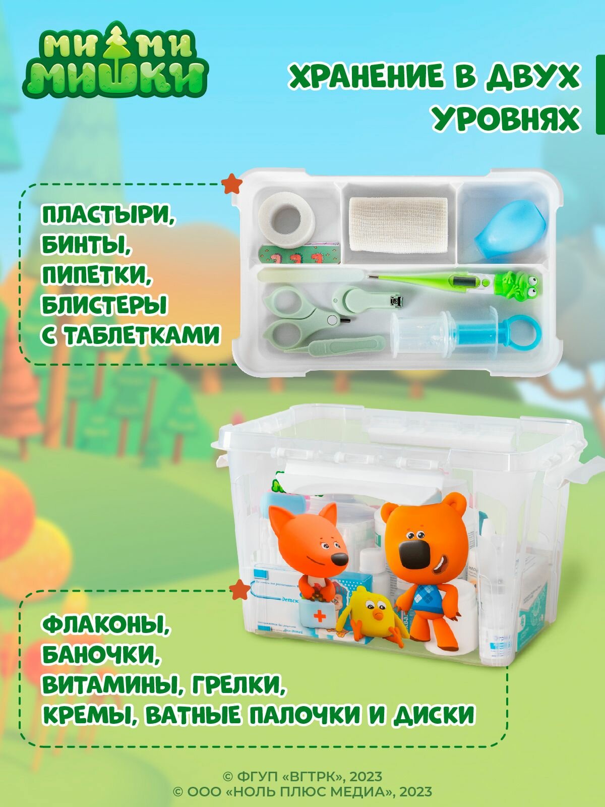 Контейнеры Для Лекарственных Препаратов Аптечка детская домашняя 6,65л, контейнер для хранения лекарств пластиковый с крышкой и ручкой, органайзер Ми-ми-мишки