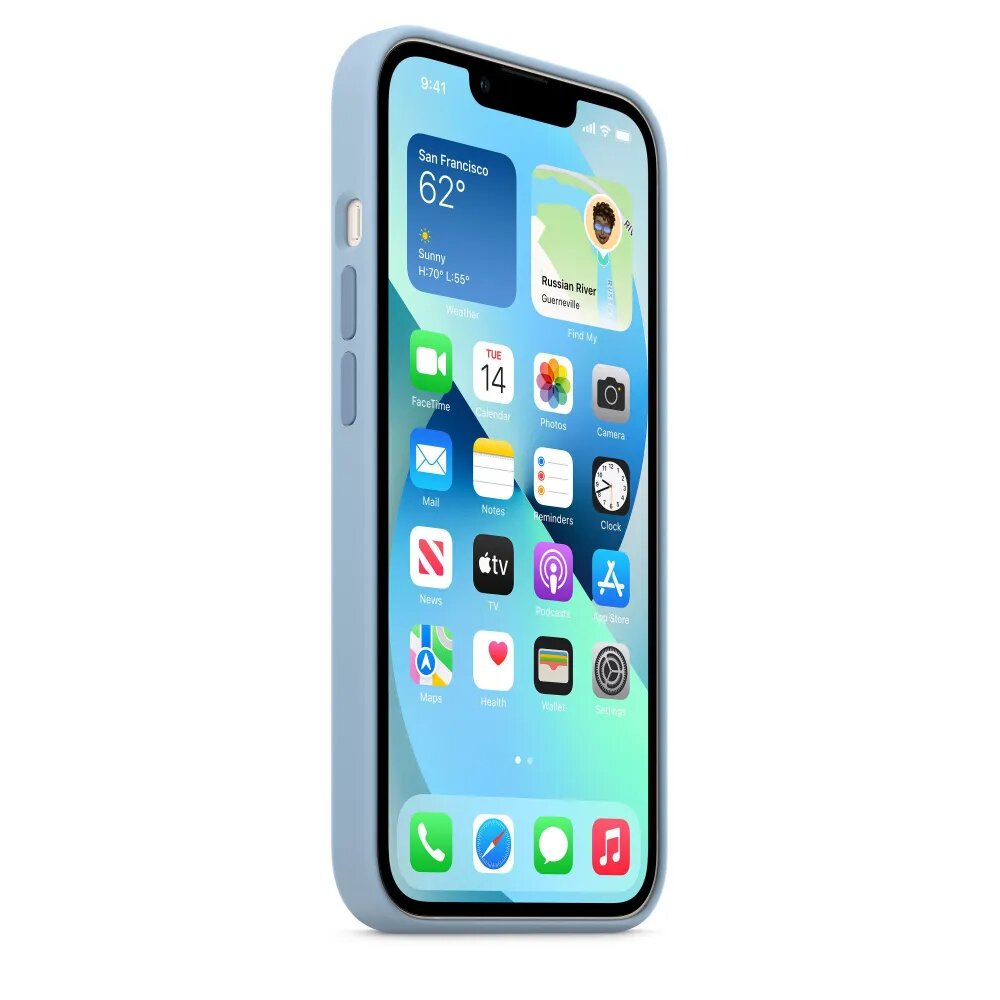 Чехол силиконовый MagSafe для iPhone 13 Blue Fog с анимацией NFC, Silicone case MagSafe для айфон 13 - Голубой — фото 1