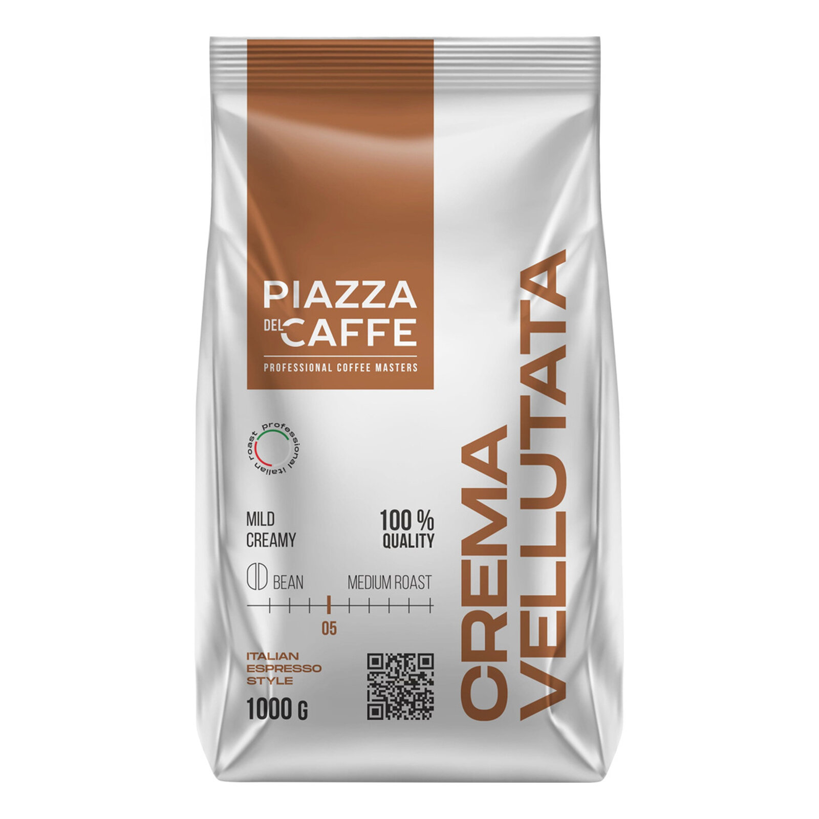 Кофе в зёрнах натуральный "Piazza del Caffe Crema Vellutata", 1 кг. — фото 1