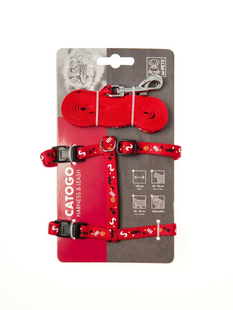 Шлейка для кошек с поводком красный M-Pets