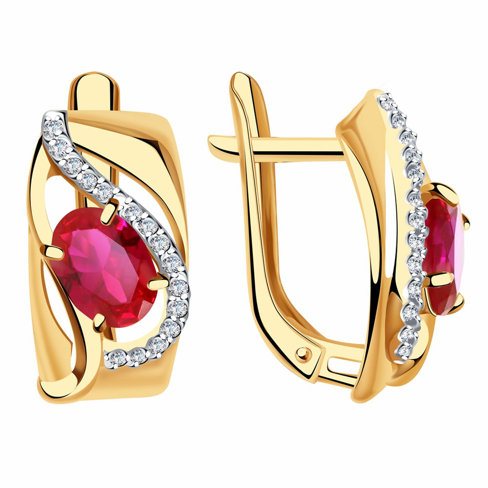 Серьги Diamant online, красное золото, 585 проба, корунд, фианит