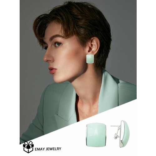 Серьги Emay, искусственный камень, белый-зеленый