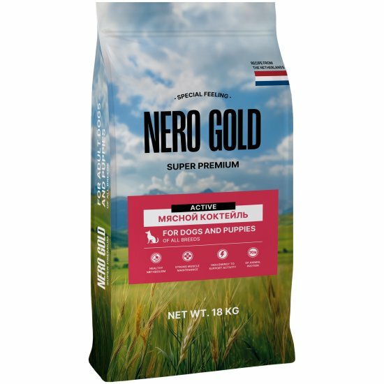 Корм сухой Nero Gold полнорационный для собак и щенков "Мясной коктейль", 18 кг