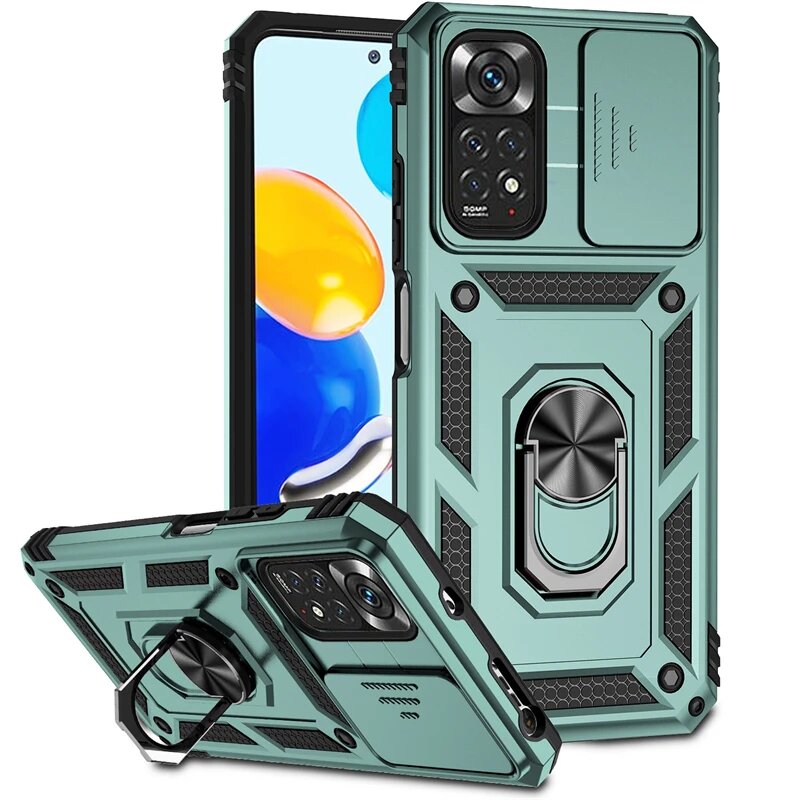 Чехол с полным покрытием для Xiaomi Redmi Note 11 чехол для Redmi Note 11 Global с нажимным окошком Магнитный чехол-держатель для телефона Redmi Note 11 чехол DarkGreen Redmi Note 11 Global