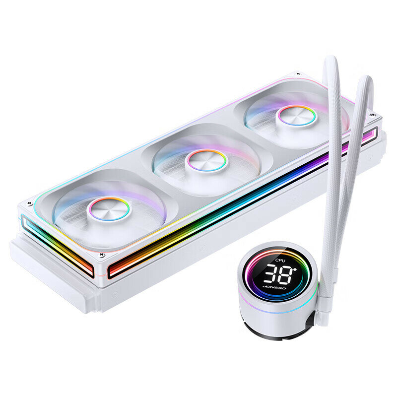 JONSBO TH-360 White All-in-One Liquid CPU Cooler (Integrated 4-Sided Tempered Glass Fans/RGB Lighting/Software Control)