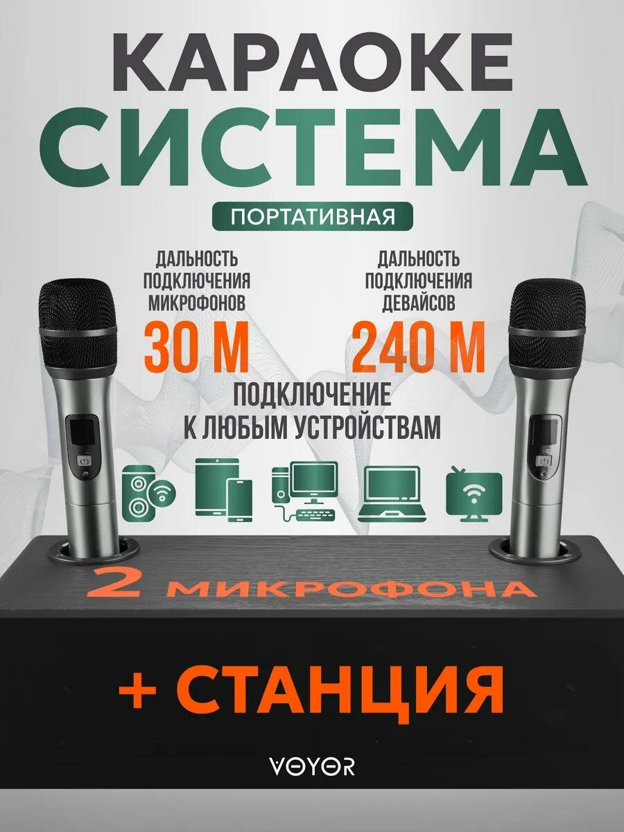 Караоке-система, беспроводная, Bluetooth, портативная, 120Вт, 2 микрофона