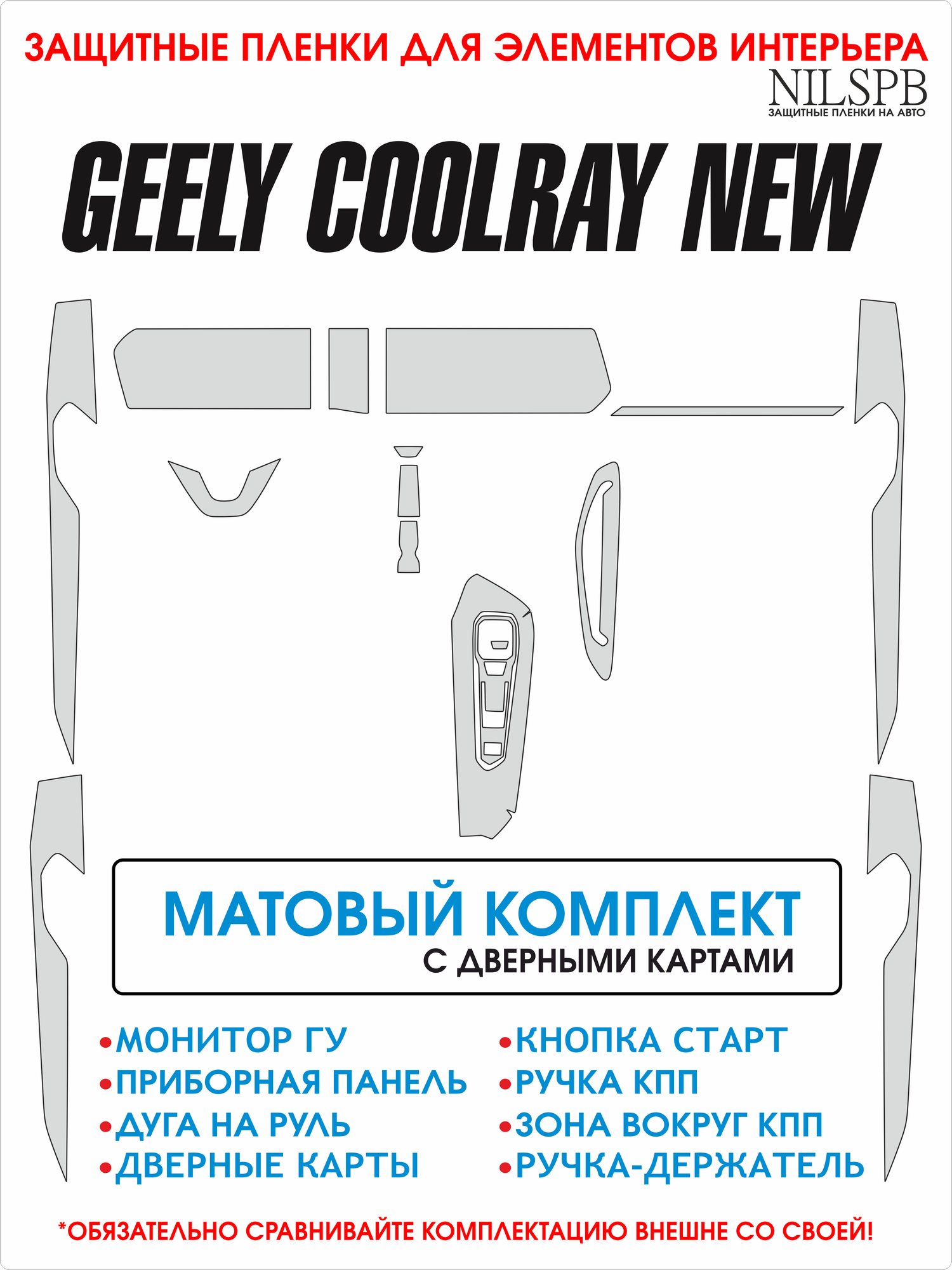 Geely Coolray New | Полный матовый набор защиты на интерьер | Джили Кулрей Рестайлинг | NILSPB/НИЛСПБ — фото 1