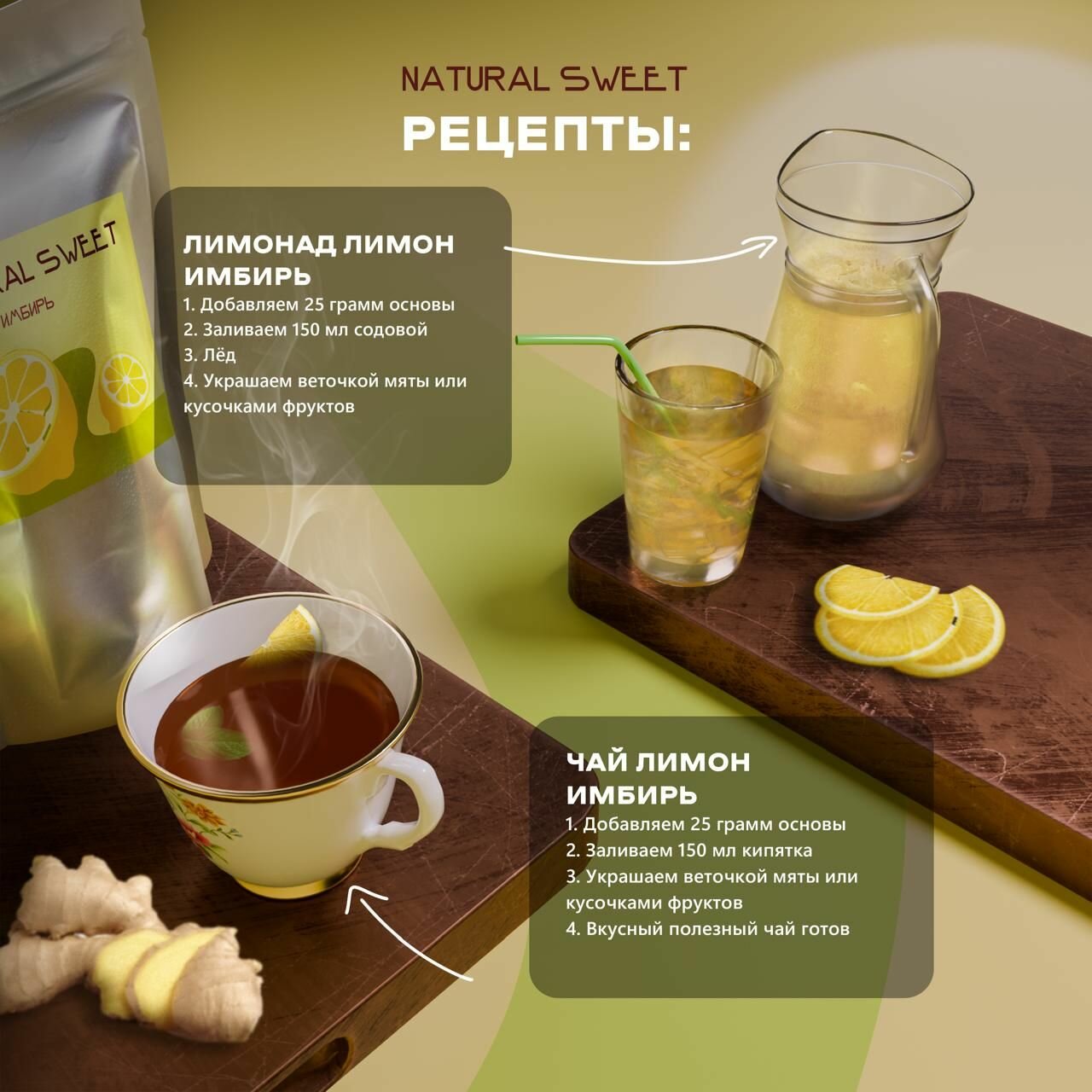 Основа (Концентрат/Пюре) Лимон-имбирь Natural Sweet 1 кг (для лимонада, чая, коктейлей, десертов, смузи) — фото 1
