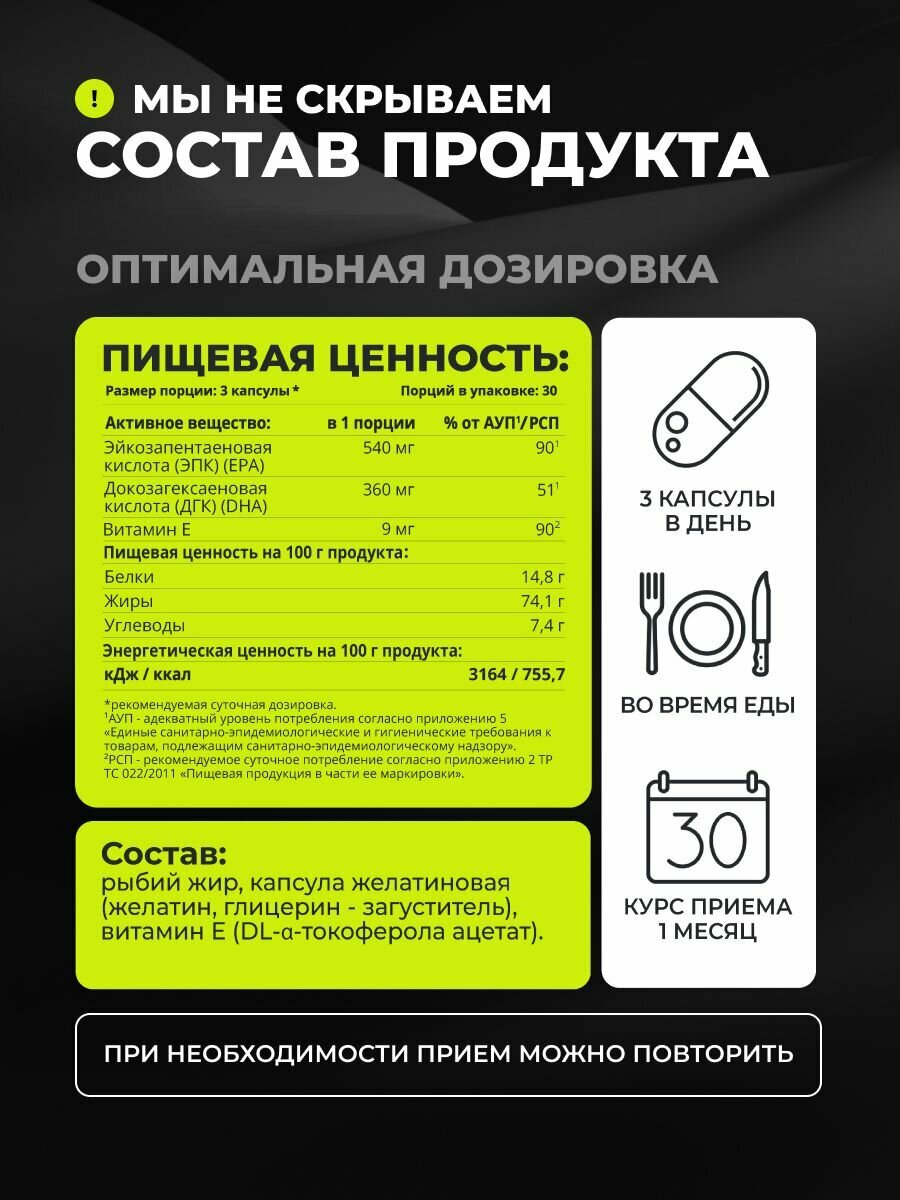Омега 3 900мг Рыбий жир, 90 капс, бад для сердца и иммунитета, без рецепта, РФ — фото 1