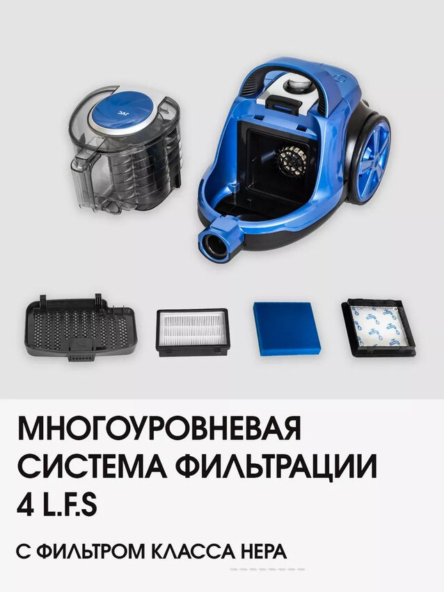 Компактный пылесос для дома с контейнером, мощный 360 Вт (сила всасывания) JVC JH-VC441, 3 насадки — фото 1