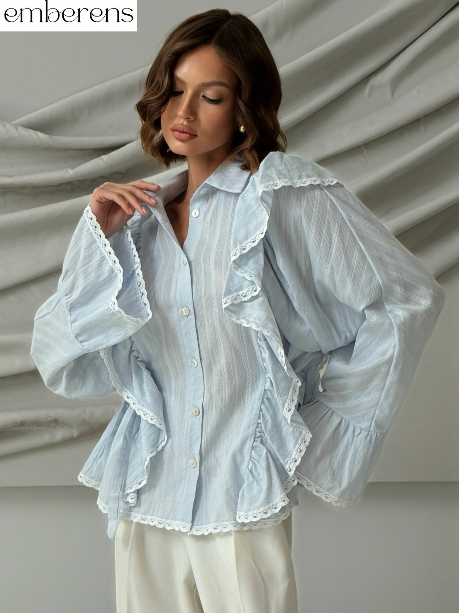 Рубашка EMBERENS Весна-лето 2025, размер L-XL, голубой