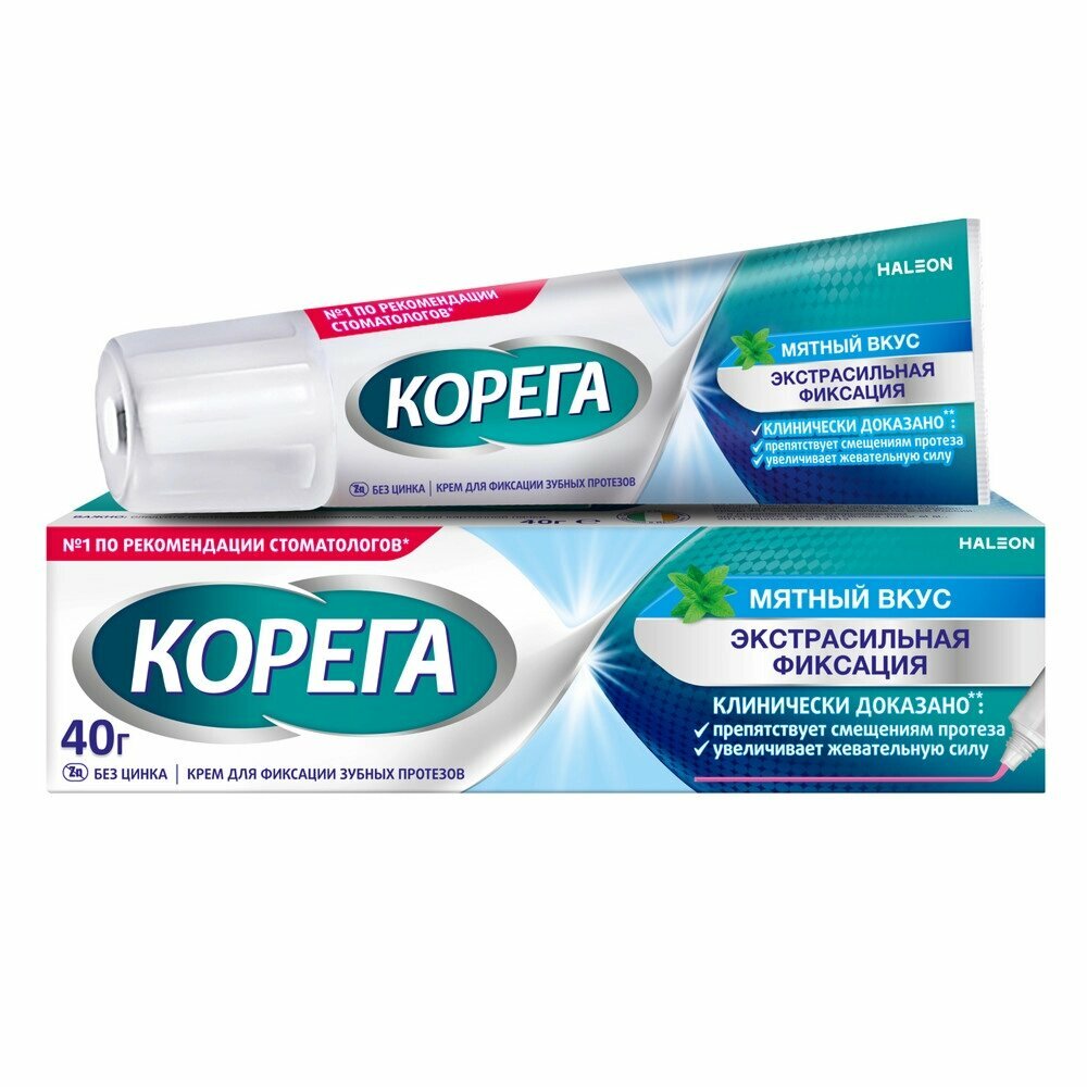 Крем для фиксации зубных протезов Корега Экстрасильный, мятный вкус, до 12 часов, 40 г