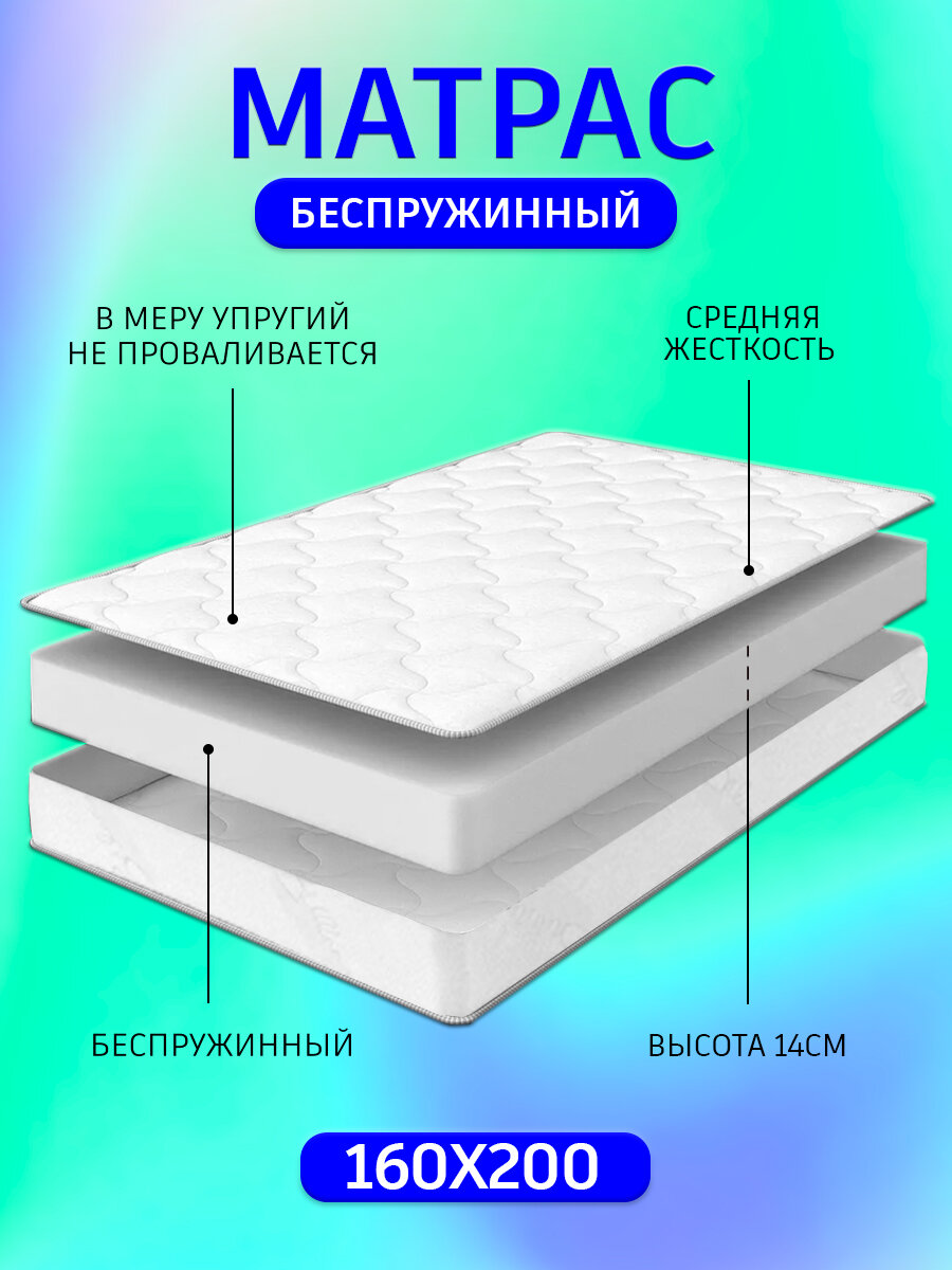 Ортопедический матрас Good Home 160 x 200 x 14 см, беспружинная конструкция, белый