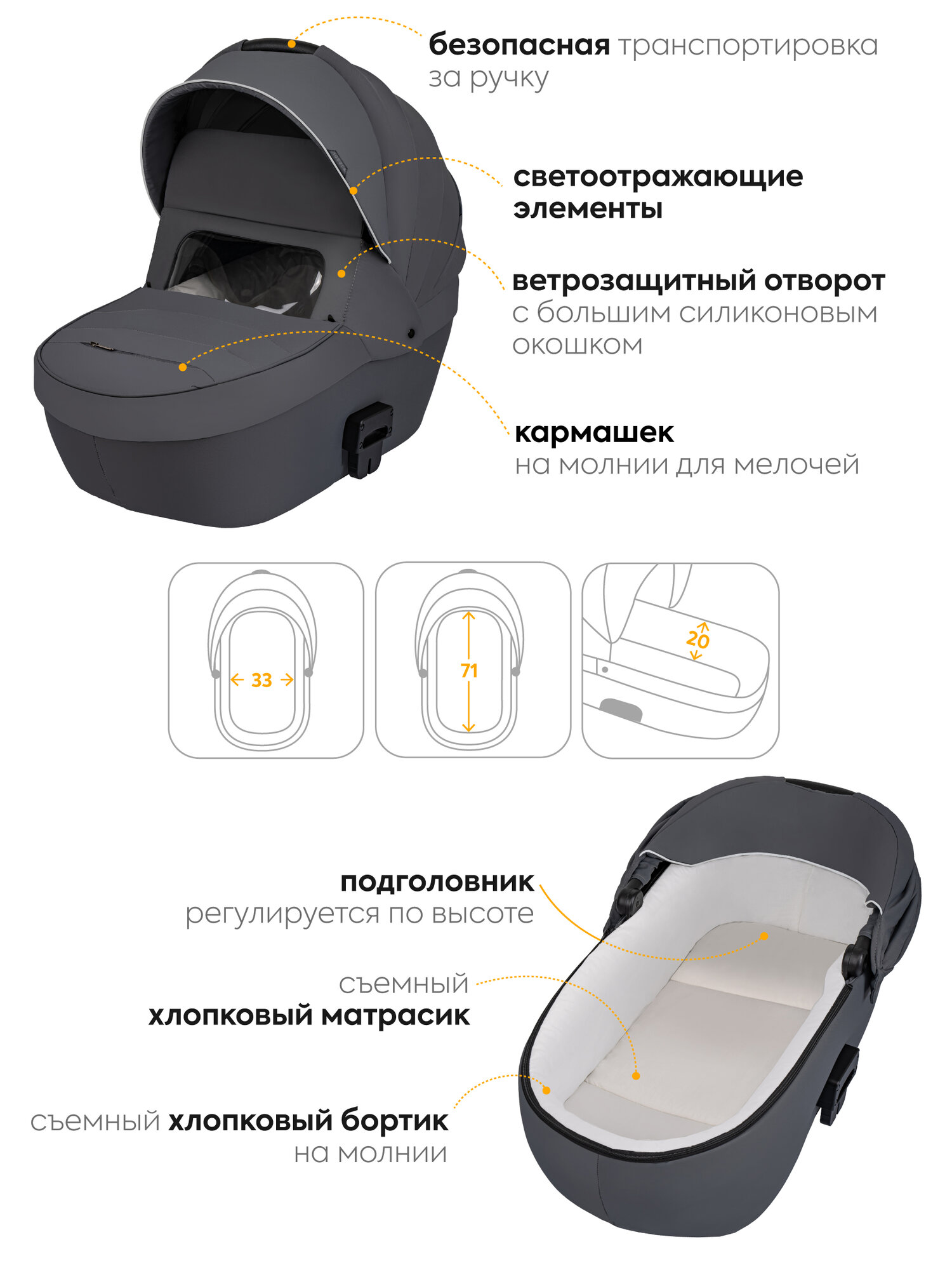 Коляска для новорожденных 2 в 1 Jovola Swift универсальная, всесезонная с с реверсивным блоком, темно-серый — фото 1
