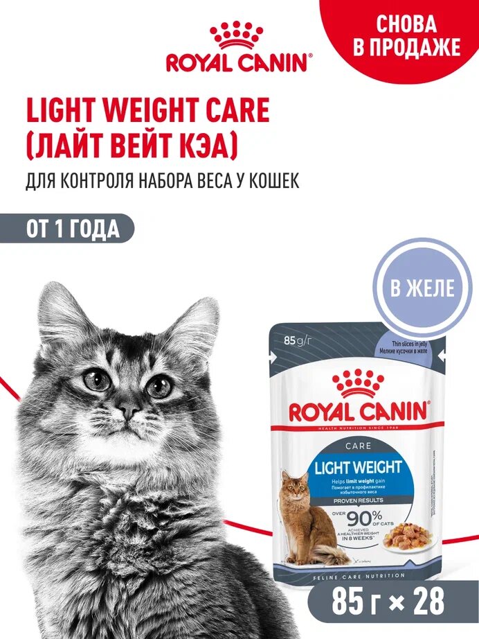 Влажный корм для кошек Royal Canin Light Weight Care для профилактики избыточного веса  кусочки в желе  28 шт по 85 г