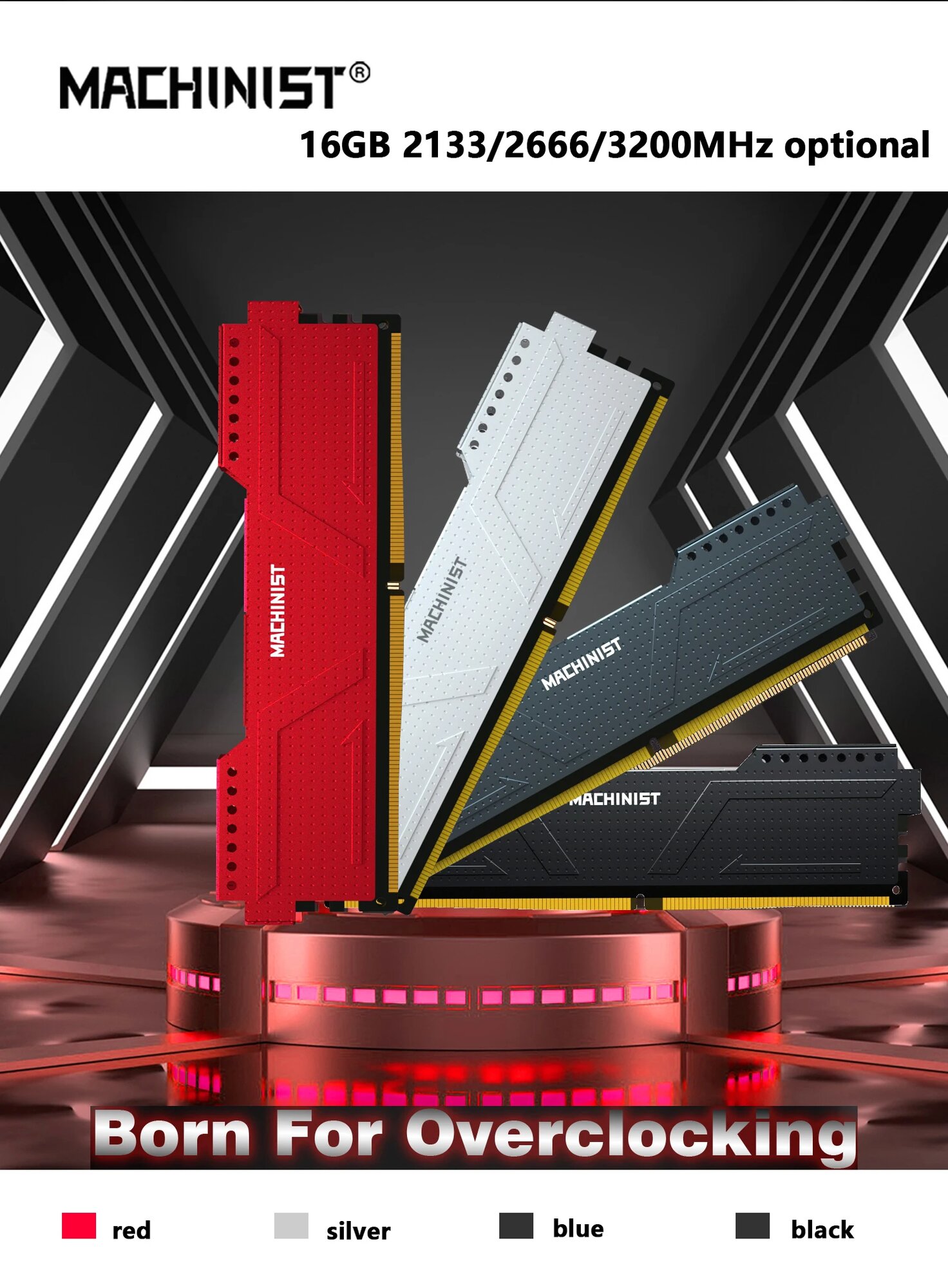 MACHINIST DDR4 оперативная память 16 ГБ 2133/2666/3200 МГц 16GB 2133 red