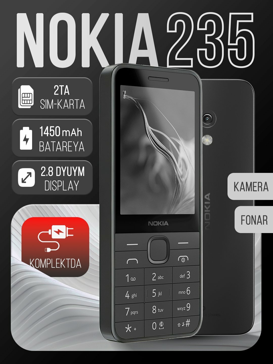 Nokia 235 4G | 4G-телефон с двумя SIM-картами, функцией сканирования, задней камерой, беспроводным FM-радио, Bluetoot
