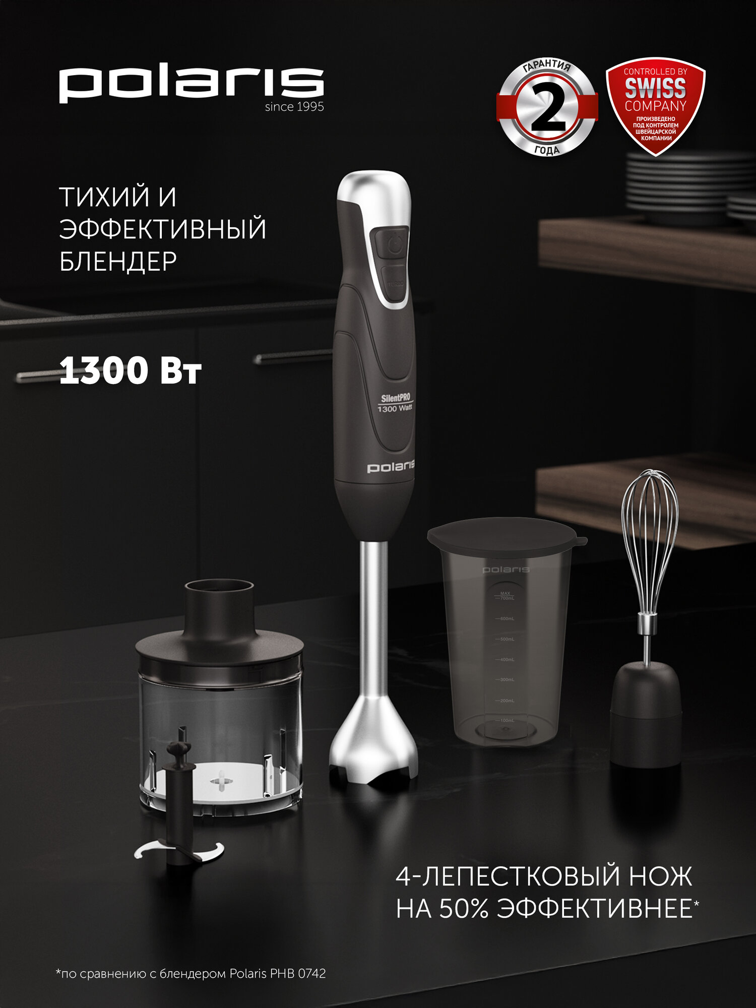 Блендер погружной тихий 3 в 1 PHB 1384 Silent измельчитель миксер блендер