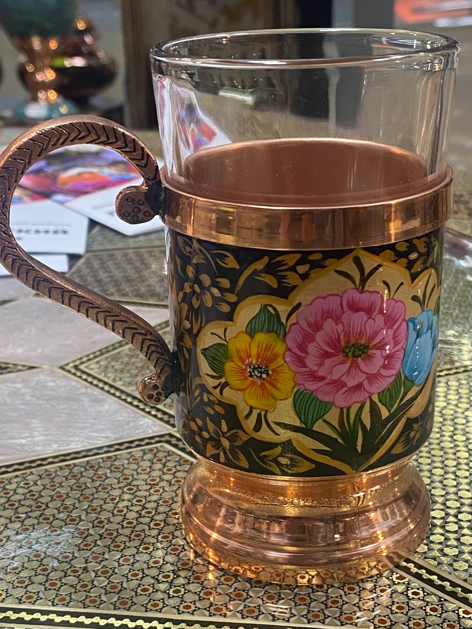 Подстаканник Персидский Базар "Ташир", с медным стаканом в комплекте, для горячих напитков — фото 1