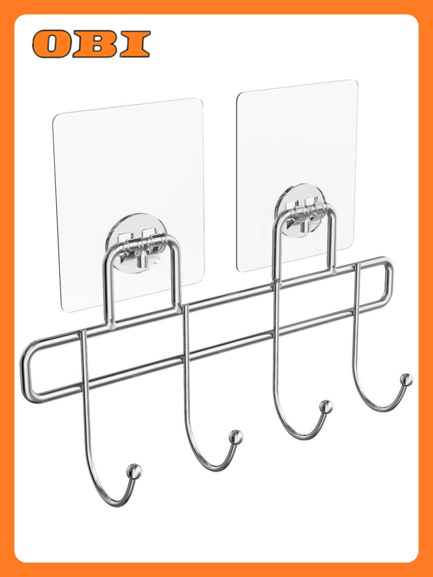 Планка Kleber Lite с 4 крючками для ванной металл цвет хром