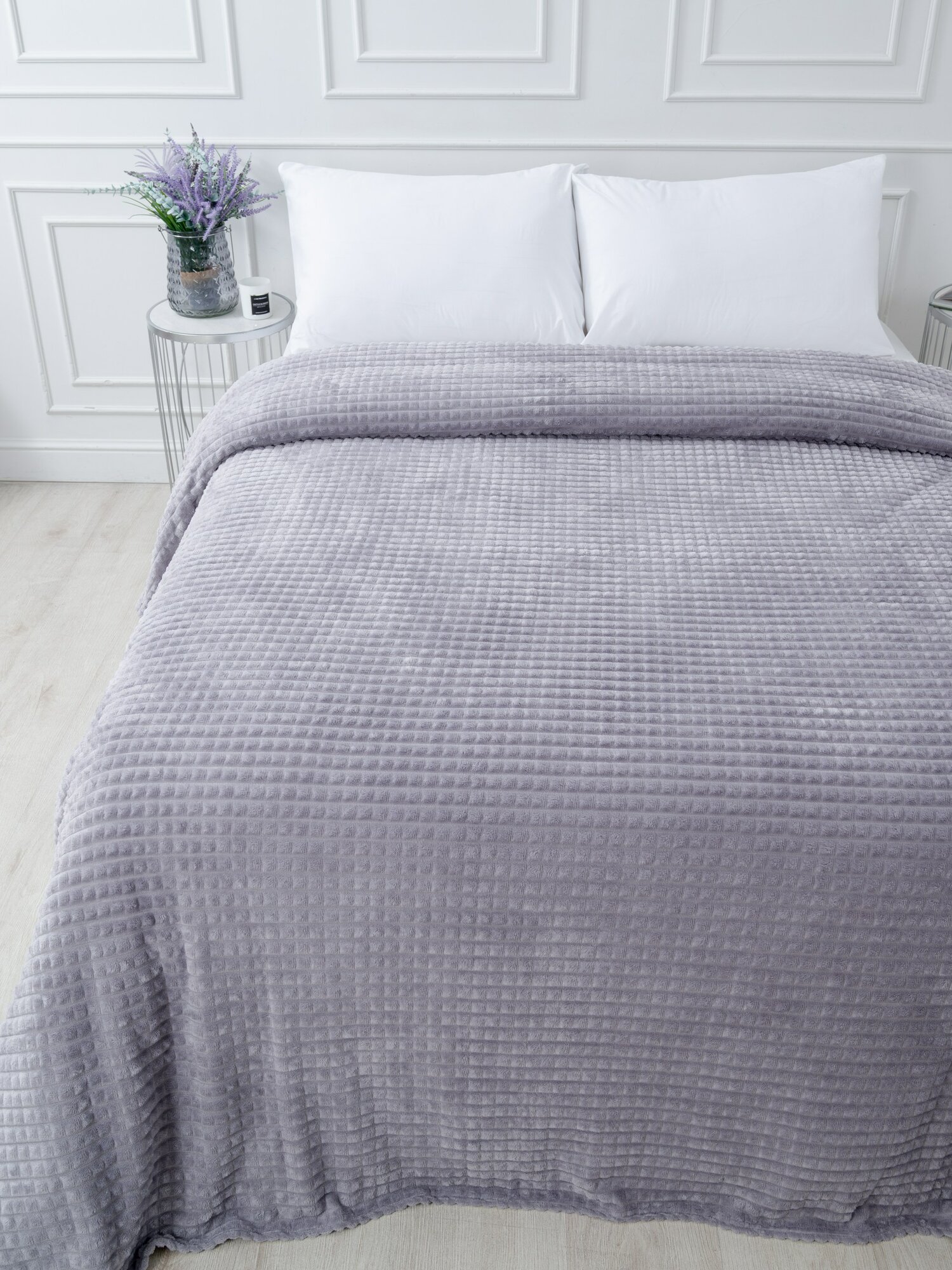 Плед 220х240 Павлина Супер Софт SKANDI Кубики (серая дымка), велсофт — фото 1