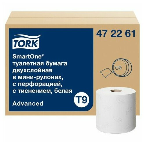 Бумага туалетная 130 м, TORK (Система T9) SmartOne, комплект 12 шт, Advanced, 2-слойная, белая, 472261 туалетная бумага tork smartone advanced 472242 6 рул