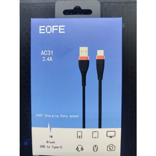 Кабель USB(A-C) EOFE AC31 зарядка и передача данных нейлон 2.4A черный