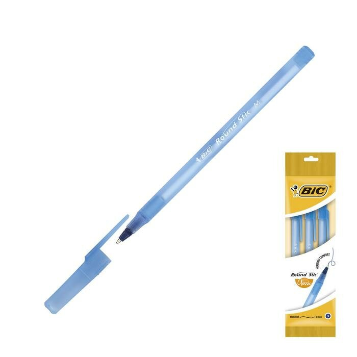 Ручка шариковая BIC Раунд Стик, синяя, 0,32 мм, 3 штуки