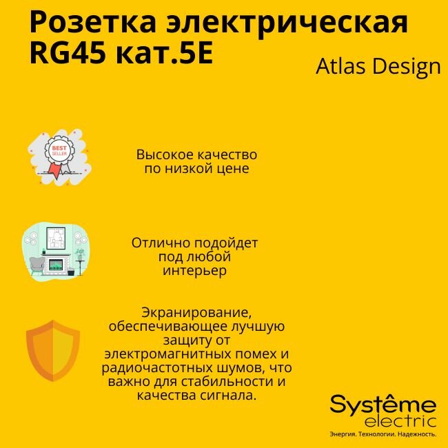 Розетка компьютерная одинарная Systeme Electric (Schneider Electric) AtlasDesign RJ45, карбон , 3 шт. - фото №3