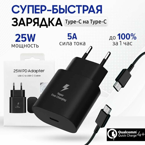 Быстрое Super Fast Charge зарядное устройство для телефона SAMSUNG, Xiaomi 25W с кабелем USB-C