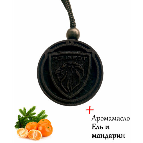 Ароматизатор (вонючка, пахучка в авто) в машину (освежитель воздуха в автомобиль), диск черное дерево Peugeot, аромат №48 Ель и мандарин