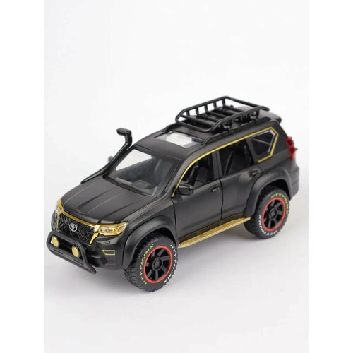 Коллекционная модель металлическая машинка Toyota Land Cruiser Prado, 1:24, 21см - Черный/Золотой, свет и звук