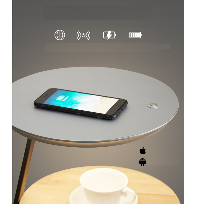 Дизайнерский прикроватный столик на металлической основе 3в1 MyPads, высота 60см, столик для ноутбука с подсветкой и беспроводной зарядкой, журналь.