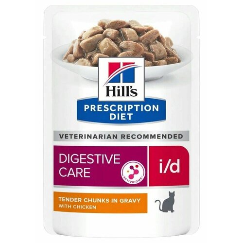 консервы для собак hill s prescription diet i d low fat digestive care при растройствах пищевания с низким содержанием жира 360 гр Корм для кошек влажный Хиллс Prescription Diet i/d Digestive Care для всех возрастов и пород при расстройствах пищеварения, кусочки мяса курицы в