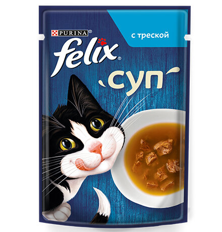 Влажный корм Паучи Пурина Феликс Суп для взрослых кошек с треской (цена за упаковку) 48г х 36шт