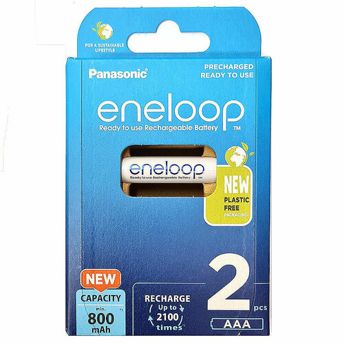 Аккумуляторы Panasonic Eneloop AAA (блистер 2 шт) Plastic Free аккумулятор ni mh 930 ма·ч panasonic eneloop pro aaa 4 шт кейс bk 4hcd 4c