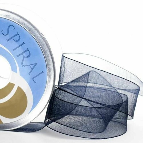 Декоративная лента, органза - SAFISA, 7 мм, 25 м, темно-синяя, 1 упаковка декоративная лента шляпная 25 мм 25 м темно синяя 1 упаковка