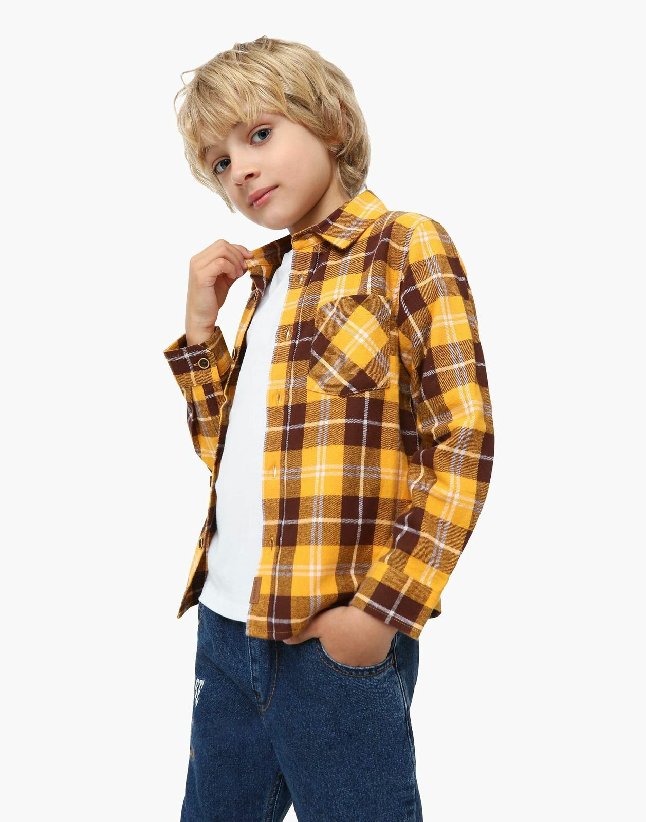 Рубашка Gloria Jeans BWT001419 хаки/разноцветный для мальчиков 9-10л/140 (34)