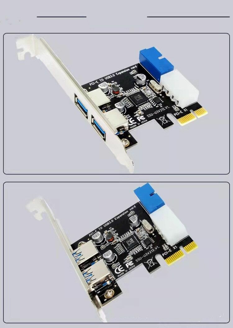 Адаптер PCI-E два 5 Gbps порта USB 3.0 питание 4Pin Molex