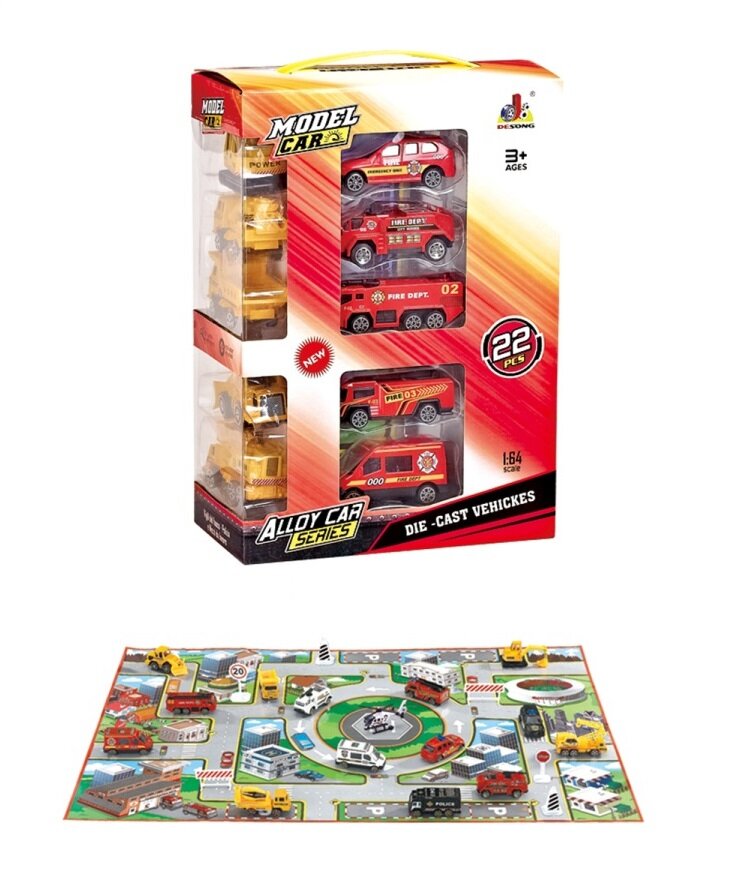 Набор игровое поле с машинками 15 шт (спецтехника)