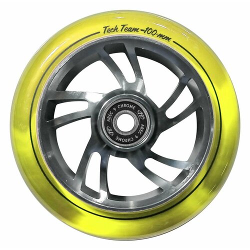 фото Колесо для самоката x-treme 100*24мм wind2, yellow transparent techteam