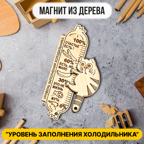Магнит из дерева Наполнение холодильника Кот с колбасой - индикатор Сувенир 352₽