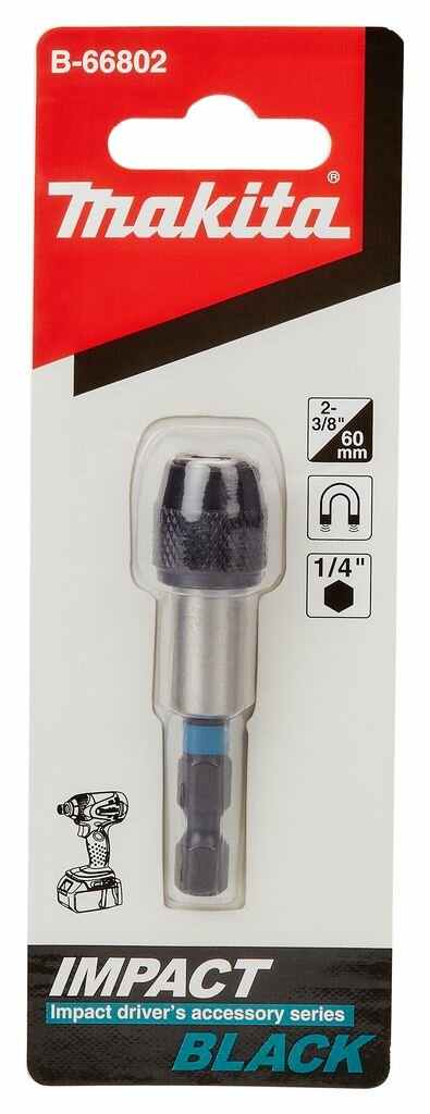 Изображение Магнитный держатель с зажимным патроном 60 мм, Impact Black Makita B-66802 (держатель бит)