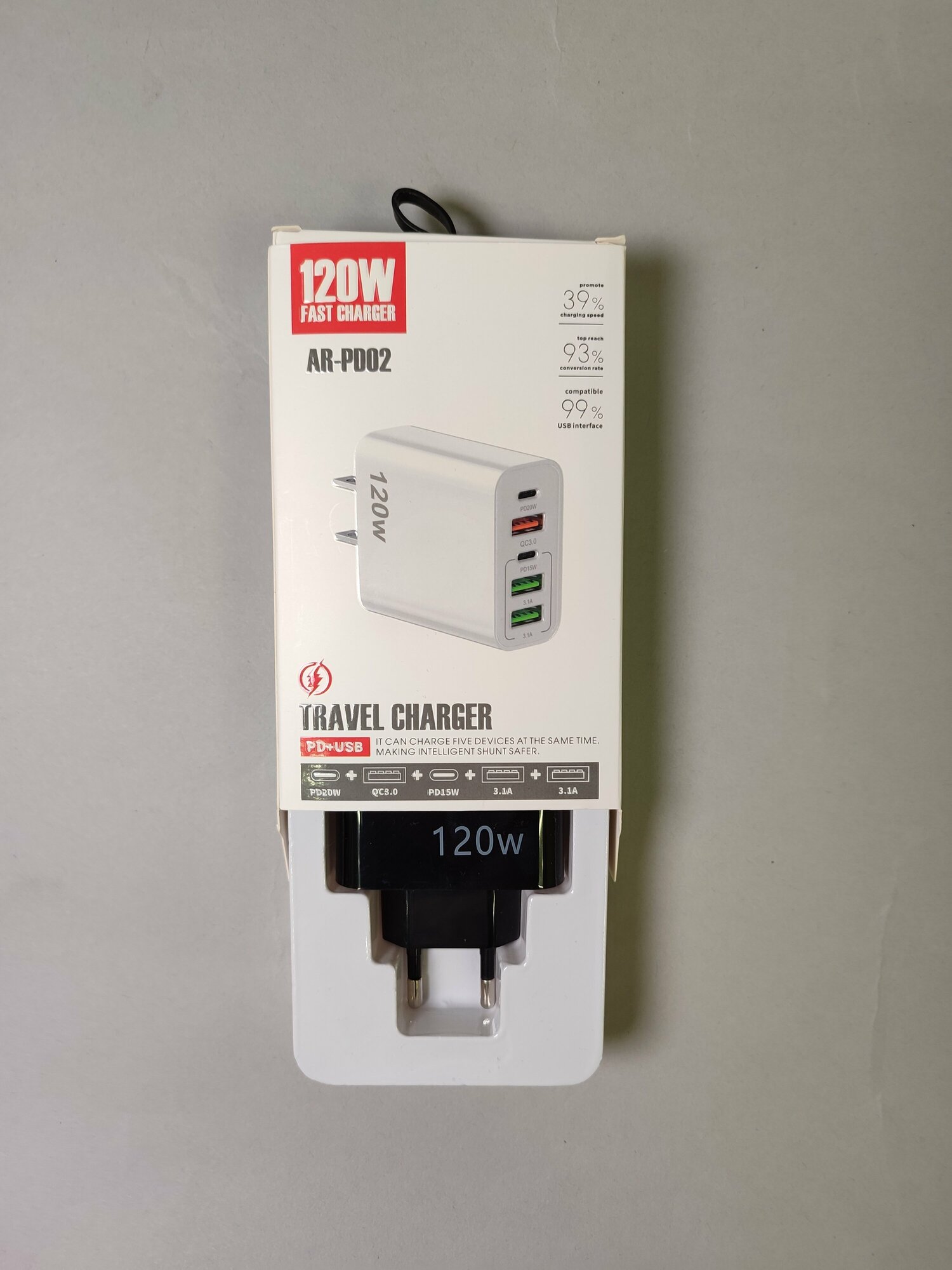 Быстрая зарядка 120W, блок питания на 5 портов, сетевой адаптер — фото 4