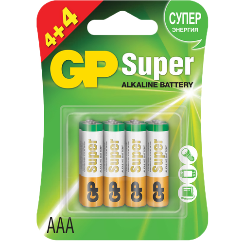 Элемент питания GP ААА 8шт батарейки gp batteries батарейки аккумуляторные gp ааа hr03 nimh мизинчиковые