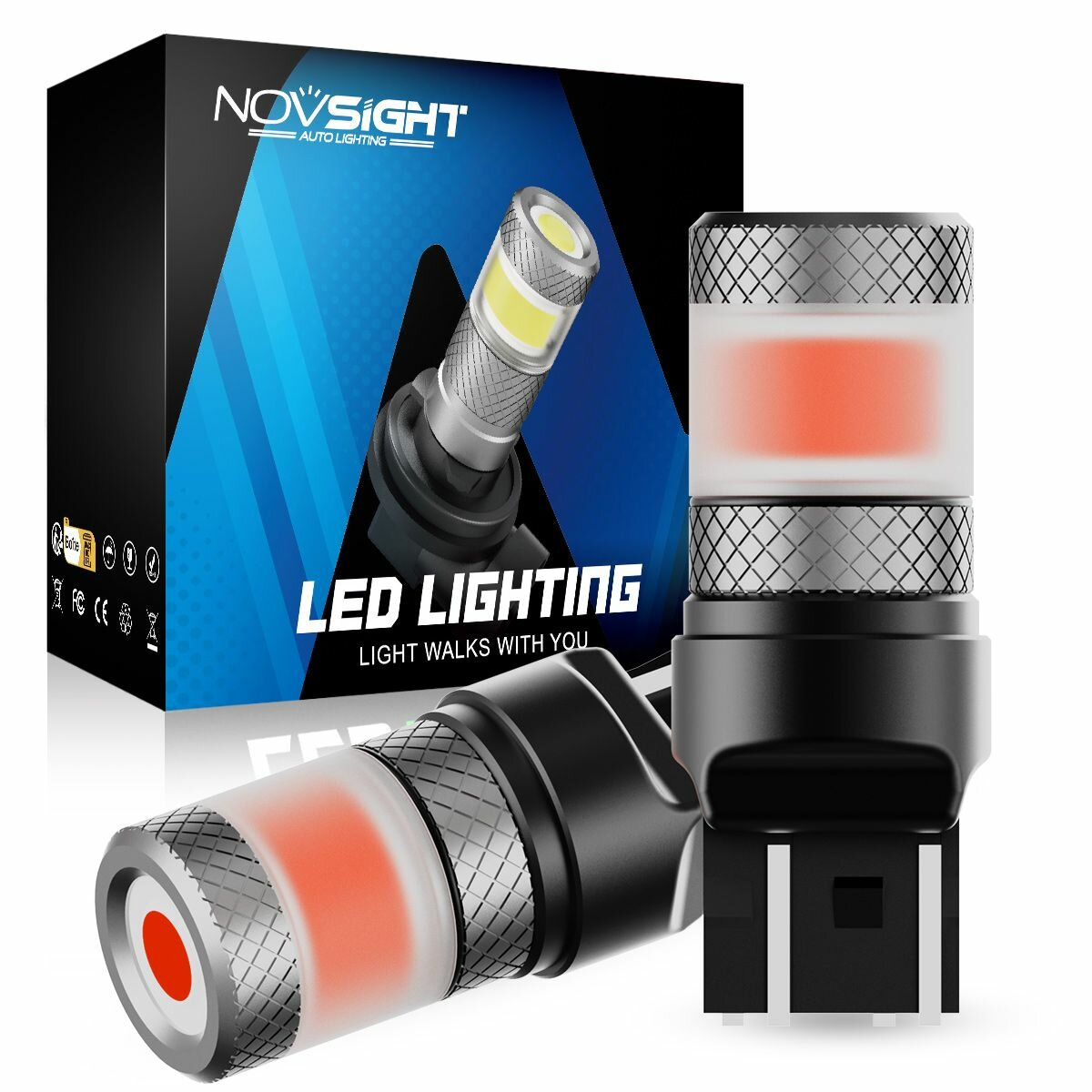 Светодиодная лампа Novsight SL7 цоколь T20 7443 W21/5W двухконтактная красный свет 2шт LED автомобильная