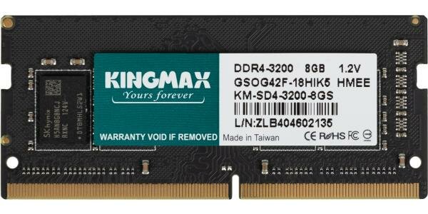 Оперативная память для ноутбука 8Gb (1x8Gb) PC4-25600 3200MHz DDR4 SO-DIMM CL22 KingMax KM-SD4-3200-8GS KM-SD4-3200-8GS